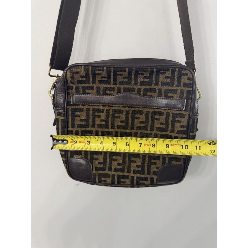 Vintage Fendi Brown Logo Canvas And Leather Nylon Strap Designer Shoulder Bag - Picture 3 of 16